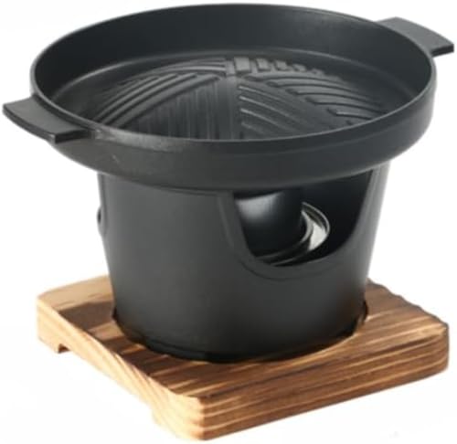 TIKHJ 固形燃料 コンロ 一人用焼肉コンロ 卓上グリル 丸型 専用木台付き アウトドア 家庭用 業務用に 焼肉プレート (B)