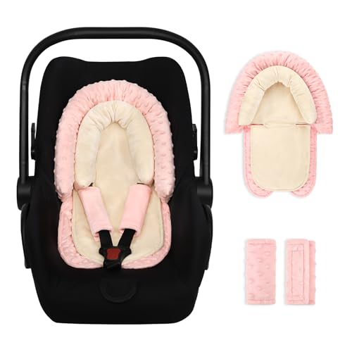 Infant Car Seat Insert, Baby Car Seat Head &amp; Body Support with 2 Strap Pads, Ultra Soft Newborn Preemie Carseat Insert Cushion for Girls Boys, Fits Car Seat, Stroller, Swing, Bouncer, Beige