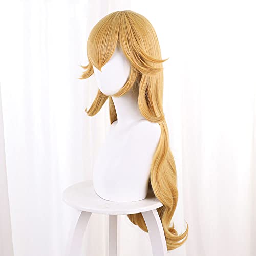 Mulheres Cosplay Princesa Pêssego Longo Curly Amarelo Dourado Mixed Hair Substituição Peruca para Me