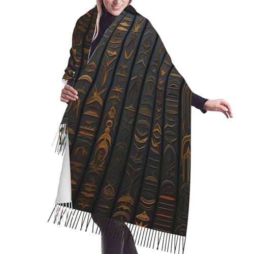 YAGEZI Ancient Egyptian Hieroglyph Soft Ladies' Scarves In Winter,Fashionable Long Shawl Scarves., Black