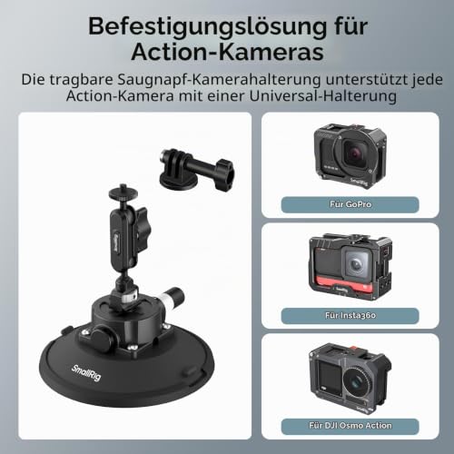 SMALLRIG 6" Suction Cup Mount mit Kugelkopf-Zauberarm, Halterung für Action-Kameras für DJI Osmo Action 6/5/4, für Insta360 x5… – Ansicht 2