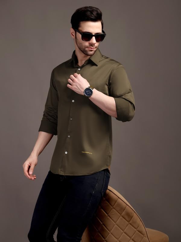 Image of The Stripp & Co Men's Full Sleeve Cotton Solid Shirt | Regular Fit Casual | Soft & Breathable Fabric | Button-Down Collared Formal,& Office Wear | Everyday Shirt | Sizes M to 2XL