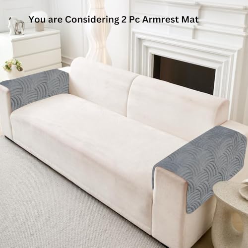 Image of HOMETHREADS Innovative Premium Velvet Sofa Cover Mat with PVC Backing for Non-Slip Comfort (C Grey, 2Pc Armrest Mat | 50x70cm)