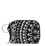 Vera Bradley Women's Cotton Petite Zip-around Wallet With RFID Protection, Black Bandana Medallion, One Size