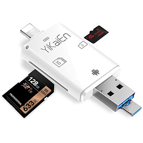 YiKaiEn lector de tarjetas de memoria 3 en 1 con conector USB Lightning Micro USB, lector de tarjetas Micro SD SDHC TF para iPhone/iPad/MAC/PC/Android, visor de imágenes y vídeo para cámara