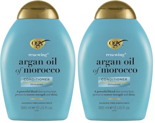 Ogx Renewing + Repairing and Shine Argan Oil of Morocco Conditioner For Dry and Damaged Hair 385mL|Hydrating and Moisturising for Soft and Strong Hair|Protects from Harmful Styling and UV Damage