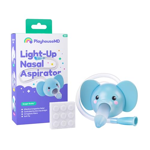 Image of Playhouse MD Booger Buddy Nasal Aspirator, Elephant - with LED Light for Babies & Toddlers – BPA-Free Snot Remover for Infant Stuffy Nose, Congestion Relief – Easy to Clean Design - FSA/HSA Eligible