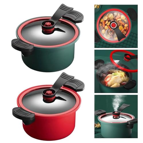 URPIZY Cooker a pressione bassa 3,5 l, antiaderente, per fornelli, stufatura, cottura a vapore e cottura lenta, per fuoco aperto, verde/rosso