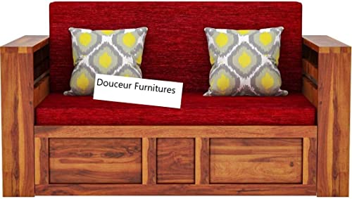 Image of Douceur Furnitures Solid Sheesham Wood 2 Seater Sofas | Two Seater Sofa Bed for Living Room, Hotels, Restaurant, Apartment | Wooden Sofa Bed
