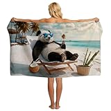 SARA NELL Funny Panda Beach Towel, Panda with Sunglasses Using Phone Print, Summer Pool Beach Towel for Vacation Travel, Lightweight Quick Dry, 32'x52'