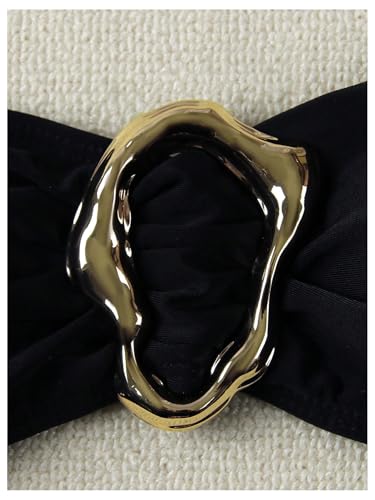 SHENHE Women's 2 Piece Strapless Swimsuits High Cut Metal Ring Tube Top Bandeau Bikini Set3