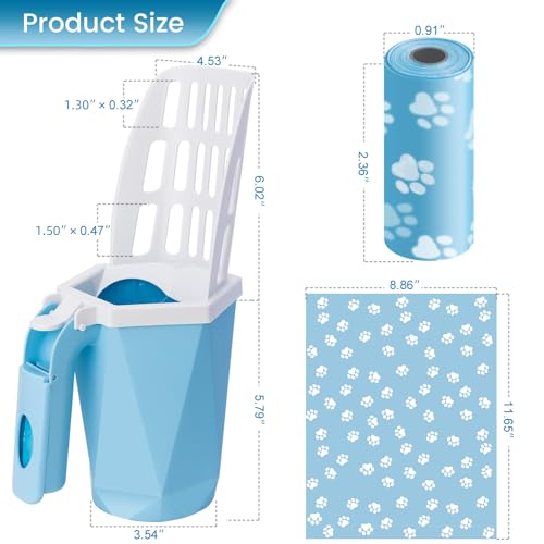 Image of Cat Litter Scooper with Holder Kitty Litter Scoop with Waste Can and 150 Refill Bags, Large Portable Cat Litter Shovel Easy to Clean Suitable for Kittens (Blue)