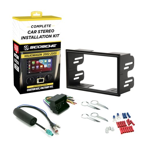 Scosche ICVW5BN Double DIN Radio Install Dash Kit and Harness Compatible with Select 2002-2005 Non-Amplified Volkswagen Vehicles - Complete Basic Car Stereo Installation Kit - Does Not Retain SWC