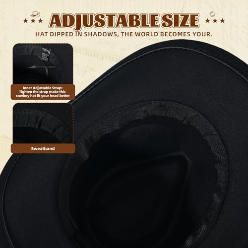 Image of Classic Western Cowboy Hat Cowgirl Hat Unisex Men's & Women's Wide Brim Felt Fedora Hat Flat Top with Buckle Belt