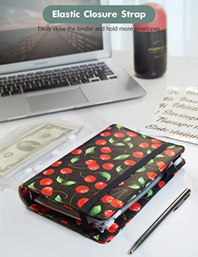 Image of A6 Budget Binder for Money Saving, PU Leather Budget Planner with 8 Cash Envelopes, Budget Sheets & Rose Gold Category Stickers, Money Organizer for Cash (Red Cherry)
