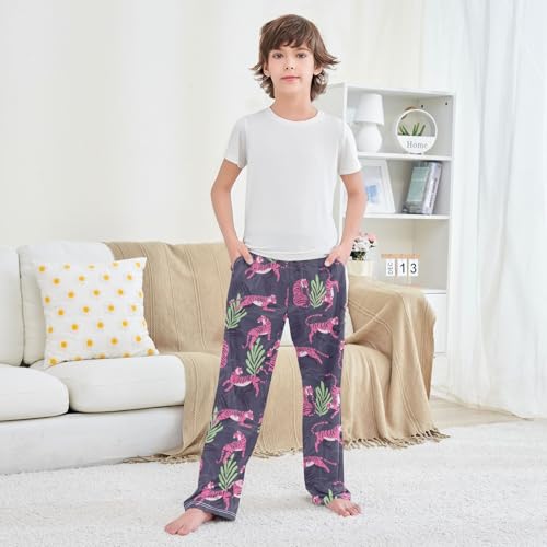 Boys' Pants Exotic Big Cat Pink Tiger Long Bottoms Jogger Pants Elastic Waist Trousers with Pockets S-XL3