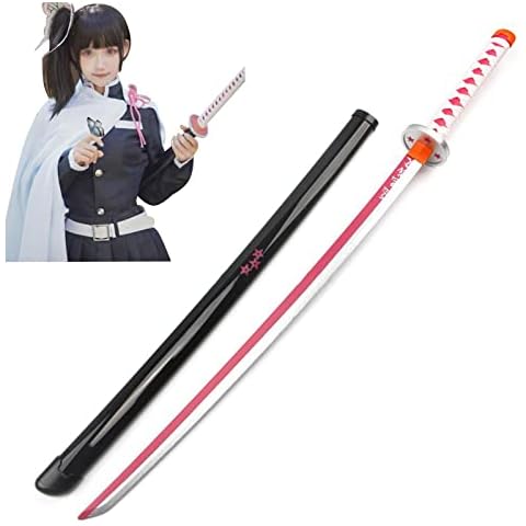 LIUD 41″ Demon Slayer Cosplay Tsuyuri Kanao Katana Sword Wood Handmade Katana Wooden Katanas Blade Sword Samurai Sword Toy Halloween Anime Cosplay For Anime Lovers (Color : Bare Knife) Cover