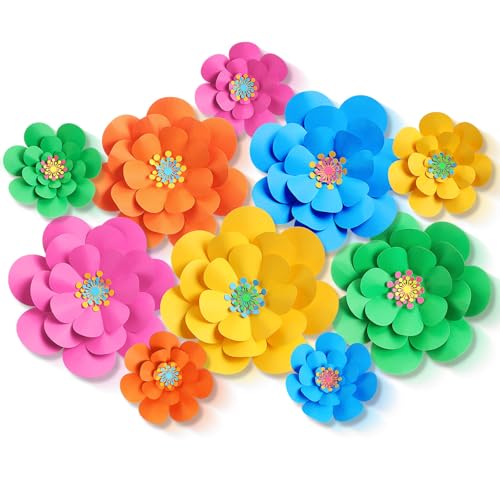 Mooliwe 10 Set Paper Flowers Decorations for Wall DIY 3D Paper Bulletin Board Mexican Flowers Backdrop Decoration for Classroom Back to School Holiday Party (Bright)