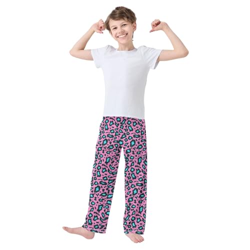 Leopard Print Pink Boys Pants Girl Sleep Pants Long Trousers Elastic Waist Lounge Bottoms S3