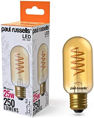 paul russells Spiral Filament LED Candle Small Edison Screw E14 2.5W Vintage Light - Pack of 3 - Replace 15W Extra Warm White 1800K SES C35 Amber Retro Style Decorative Non-Dimmable Bulbs No Flicker