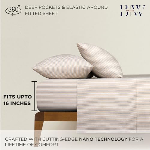 Image of Briarwood Home Printed Flannel Sheet Set, 100% Natural Cotton, Soft, Warm & Deep Pocket, Advanced Nano-Tech Making it Resistance to Pilling; Brushed 6 Times for Softness (Oak Stripes, Twin)