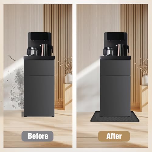 Image of Water Cooler Mat, 19.7 inch x 19.7 inch Silicone Water Dispenser Mat, Non Slip Water Cooler Tray with Raised Edge for Foor Protector, Waterproof Tray for Mini Fridge, Humidifier, Ice Maker, Kitchen (Black)