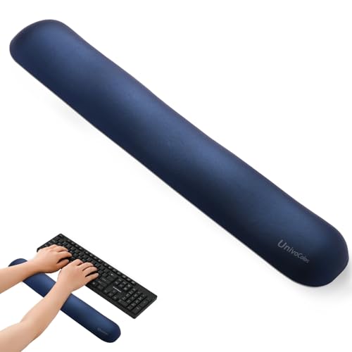 Image of UnivoColors Design-Wave Keyboard Wrist Rest, Artificial Sheepskin+Memory Foam+Ergonomic+Anti-Slip Gel, Resilience Support During Work and Gaming,Keyboard Accessory,Navy
