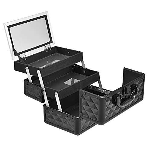 GOPLUS Mallette de Maquillage avec Miroir, Coffret de Maquillage avec 2 Etagère, Boîte à Maquillage Diverse Couleurs aux Choix 23x15x18CM (Noir)