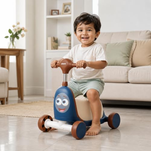 Image of ZIVY Orry Rider 2in1 Kids Scooter & Ride-On Toy Car | Convertible Stand & Drive Scooter | Extra-Wide Comfort Seat, Stainless Steel Stem, Easy Steering & Smooth Wheels for Indoor /Outdoor (Blue)
