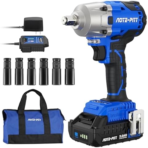 AOTE-PITT 20V 370 Ft-lbs Brushless Impact Wrench Kit, 1/2 Inch Cordless Electric Impact Gun, High Torque 3,400 IPM Impact Driver with 6 Pcs Drive Impact Sockets, Battery, Fast Charger, and Tool Bag Cover
