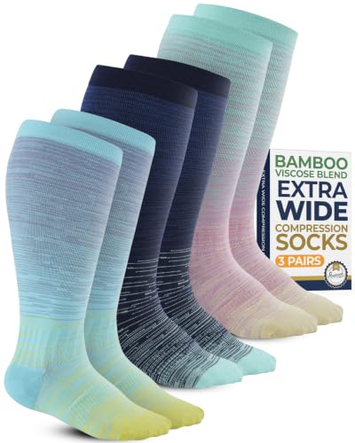 Image of Pembrook 3 Pairs Plus Size Compression Socks Wide Calf - Bamboo Viscose Compression Socks for Women Wide Calf