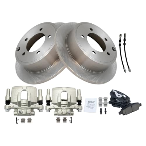 Image of TRQ Rear Brake Pad and Rotor Set Ceramic Rotors Calipers Compatible with 2011-2014 Chrysler 200 2007-2010 Sebring 2008-2014 Dodge Avenger 2007-2017 Jeep Compass Patriot