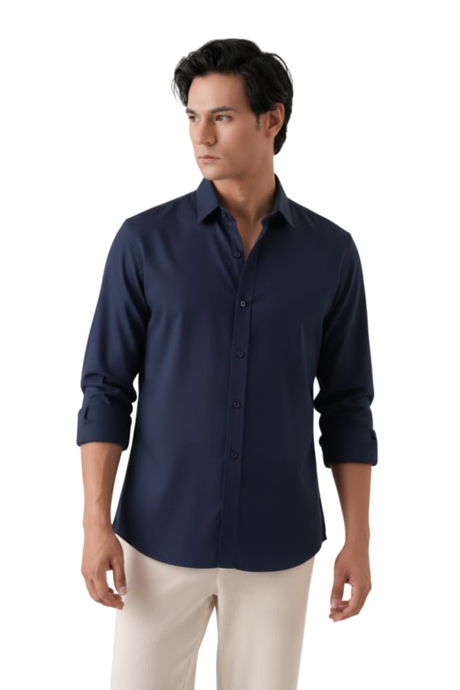 Image of CRYSTAL SKY Men Airy Linen Cotton Shirt Regular Fit Full Sleeves Solid Formal Shirt Stylish Daily Casual Office Wear