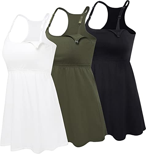 Image of SUIEK Cotton Maternity Nursing Tank Tops with Bralette Breastfeeding Shirts Pregnancy Clothes