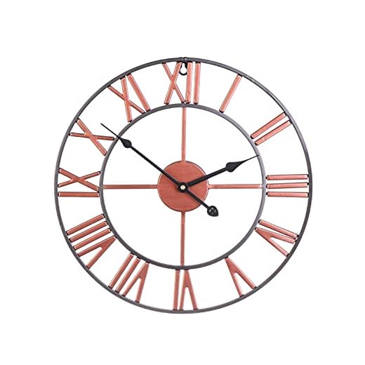 Väggklocka 40 / 50cm nordisk metall romerska siffror väggklockor Retro rund stor dämpad väggklocka ihålig kvarts klocka utomhusdekoration (färg: Retro koppar, arkstorlek: 40cm)