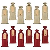 Deepton 12 Stück Weinbeutel Weihnachten, Jute Weinflaschen Tasche mit Etiketten, Geschenktüten Flaschen, Wiederverwendbare Xmas Flaschentüten Flaschenbeutel Taschen für Weihnachten Dinner Party