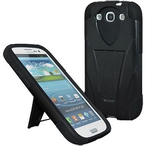 Amzer AMZ94215 Double Layer Hybrid Case with Kickstand for Samsung Galaxy S 3 III I9300, I747, L710, T999, R530, I535 (All Carriers) - 1 Pack - Retail Packaging - Black