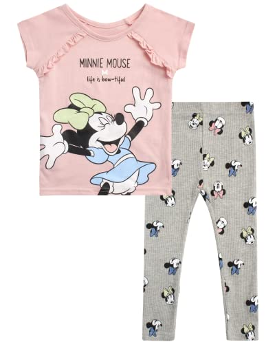 Disney Minnie Mouse Little Girls' Leggings Set - 2 Piece T-Shirt and Leggings Pants Set (Size: 12M-6X)