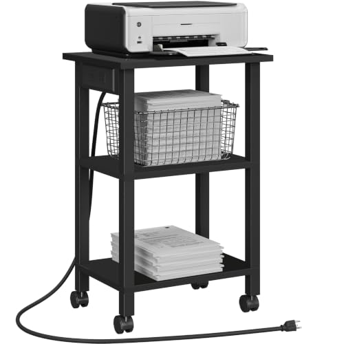 TUTOTAK Printer Stand 3 Tier Rolling Printer Cart with Charging Station