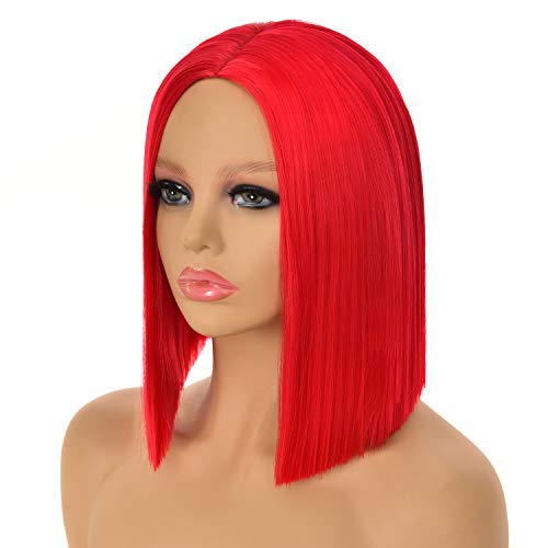 ZGCY Red Wig Bob Wig Short Straight Wig Middle Part Wig for Women Synthetic Cosplay Wig for Girl Colorful Halloween Wig for Party (Red)