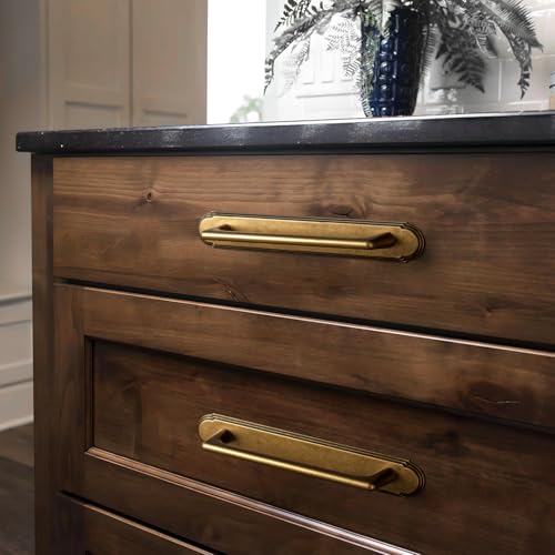 Goo-Ki Antique Brass Cabinet Pulls with Backplate,Zinc Alloy Cabinet Handle with 5\'\'(128MM) Hole Centers 2 Pack