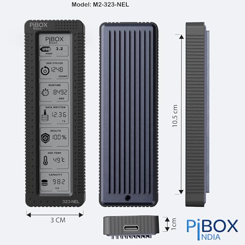 Image of NVME M2 Enclosure LCD, PiBOX India NVMe SSD Enclosure - USB 3.2 10Gbps, Tool-Free M.2 NVMe Case, PCI-E NVMe Reader, USB-C, Supports M & B&M Keys, 2230 /2242 /2260 /2280 SSDs, REALTEK RTL9210 Chipset