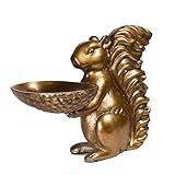 Accent Decor 8-1/2" Cast Metal Decorative Squirrel Bowl, Antique Brass