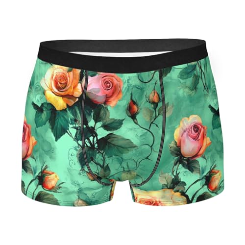 Men's Underwear Roses on Green Boxer Briefs Breathable Comfortable
