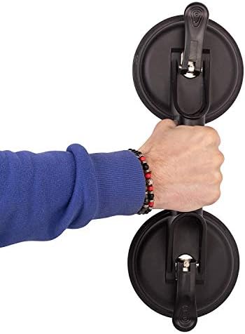 GADLANE Dual Aluminum Suction Cup Heavy Duty Lifter Twin Suction Pads Glass Suction Lifter 11.9cm Diameter - Black (Pack of 2)