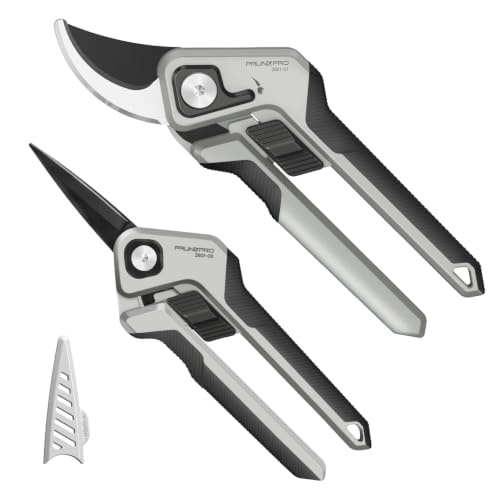 Image of PrunePro Pruning Shears Scissors Set - Professional German Stainless Steel Hand Pruner Anti-Break Lock Ergonomic Garden Scissors for Branches Herb Flower Bonsai Garden Clipper
