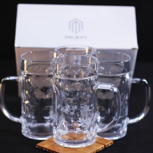 Image of Melbify Beer Mug | 600 ML |Set of 4 | Large BeerMug with Handle | Classic Beer Glasses | Premium | Heavy |Perfect for Beer, Cider,Cocktails,Mocktails | Suitable for Bar,Restuarants,Pub