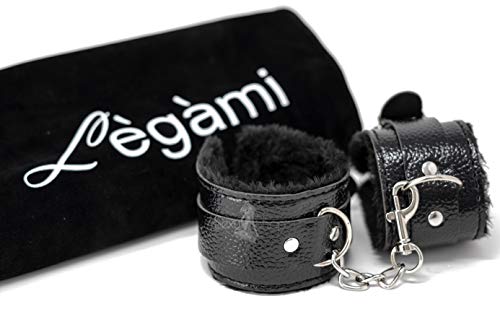 Italian Sexy Shop® Lègàmi Manette in Ecopelle Polsiere con Comoda Imbottitura, Regolabili in Ecopelle - Abbigliamento Donna (Nero)