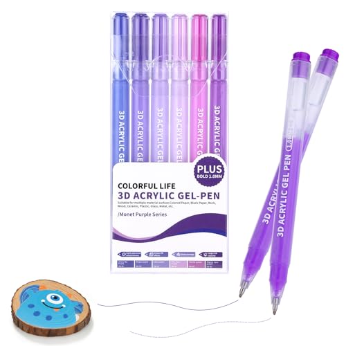 KEMYR 6 Vibrant Colors 3D Acrylic Gel Pens with Plus Ink,1mm Bullet Tip Smooth Flow Gel Markers for Black Paper,Journal,DIY Cards,Fabric,Leather,Sketches,Ideal for Artists & Stationery Enthusiasts