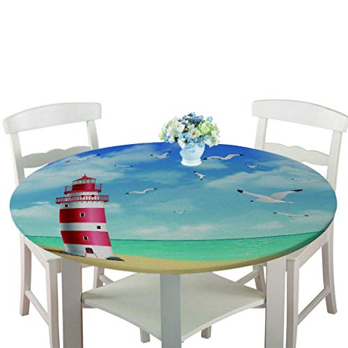 Manteles Antimanchas Impermeable Redonda, Treer Lavable Poliéster Manteles de Borde Elástico con 3D Paisaje Impreso Cubierta de Mesa, Decoración Mesa para Cocina Comedor Fiesta (Gaviota,120cm)